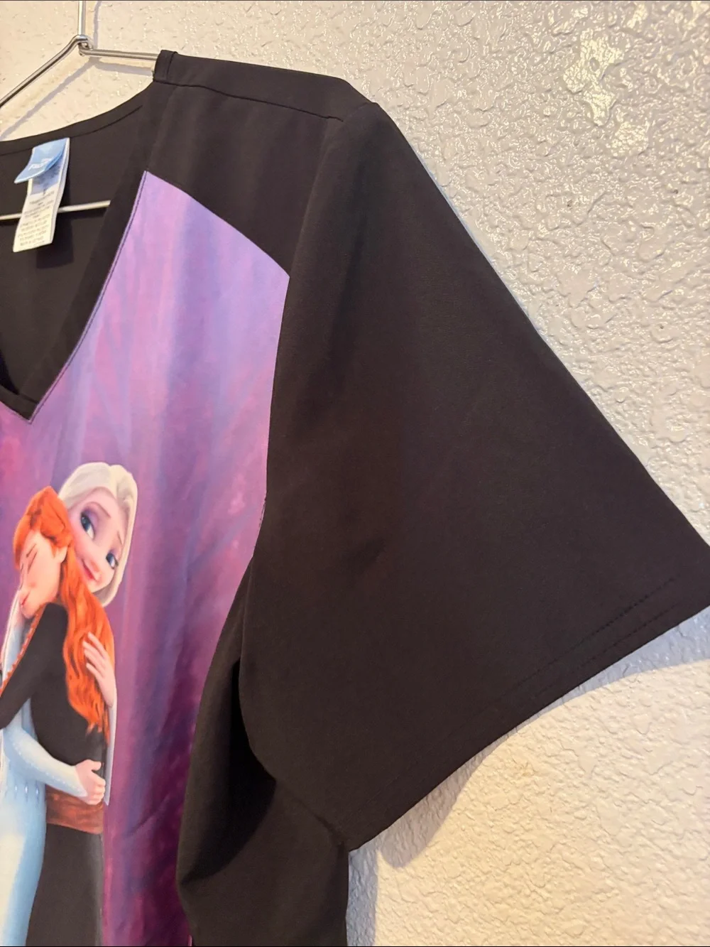 Disney Black and Purple Short Sleeve Tee with Frozen Sisters Graphic